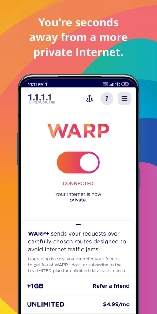Hướng dẫn sử dụng Warp 1.1.1.1 trên Android, iOS, máy tính để truy cập Telegram bị chặn tại Việt Nam 7 warp+ 1.1.1.1 hệ điều hành android